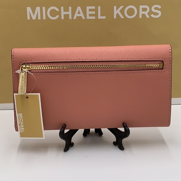 MICHAEL KORS JET SET TRAVEL LARGE TRIFOLD WALLET SUNSET ROSE COLOR - Picture 14 of 16